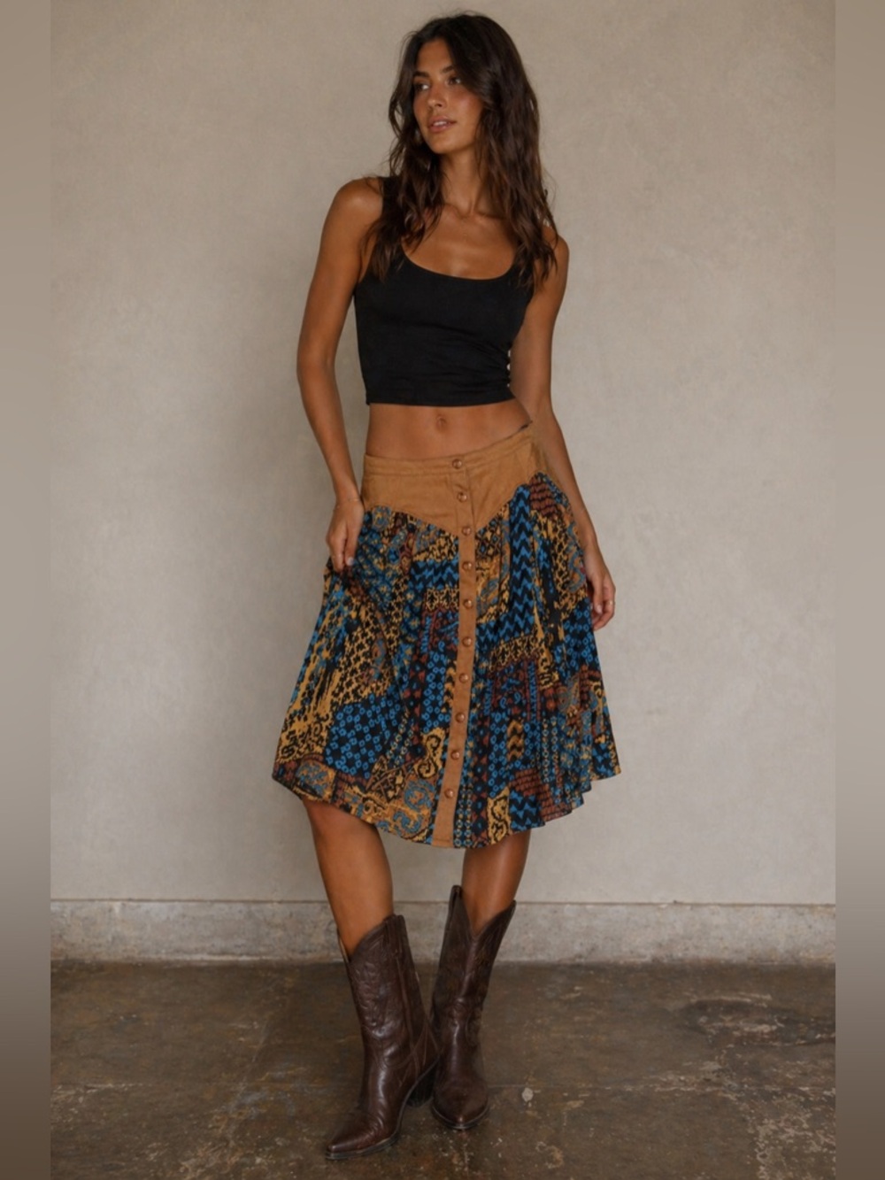 Vintage Western Chic Midi button down skirt